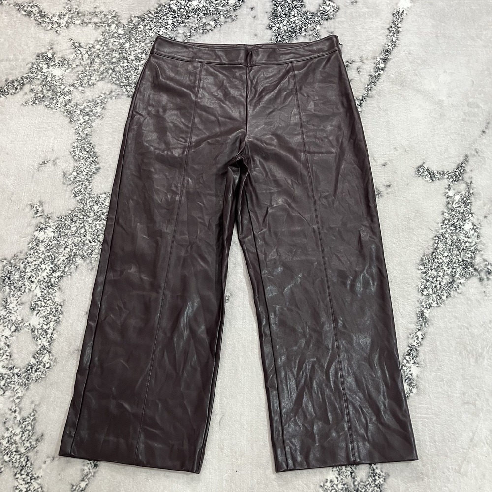 Ann Taylor Womens Size 12 Burgundy Faux Leather Wide Leg Pants Seamed NWT